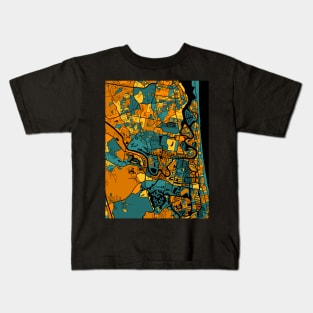 Gold Coast Map Pattern in Orange & Teal Kids T-Shirt